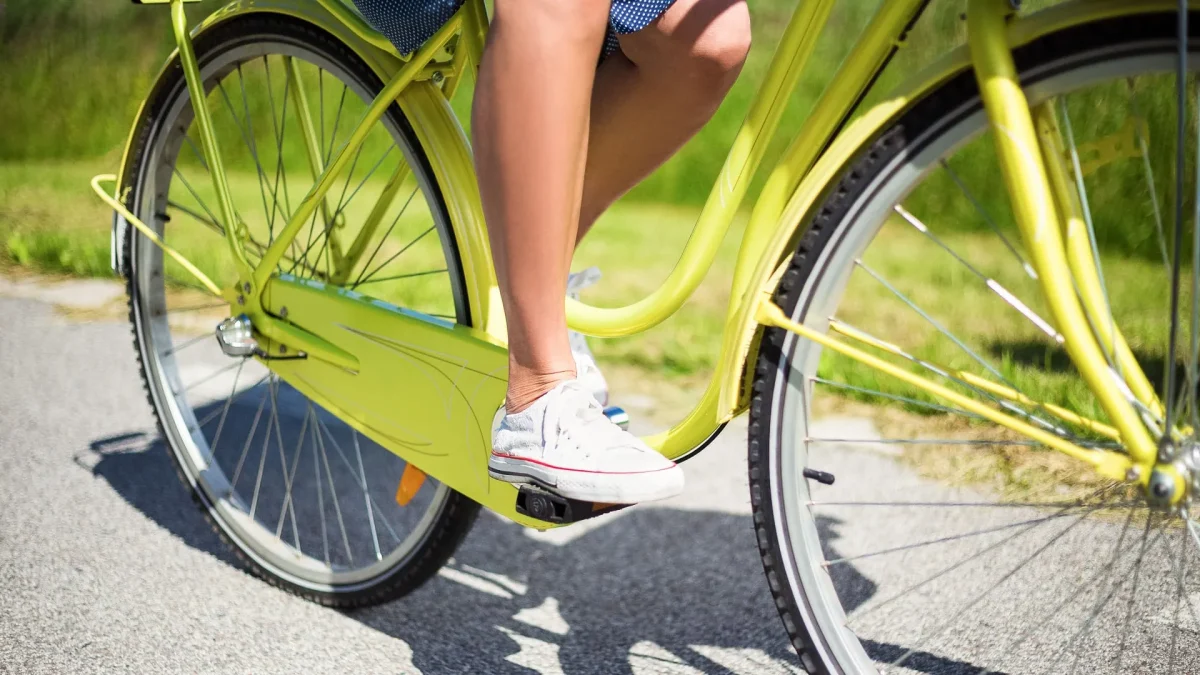 Woman biking.